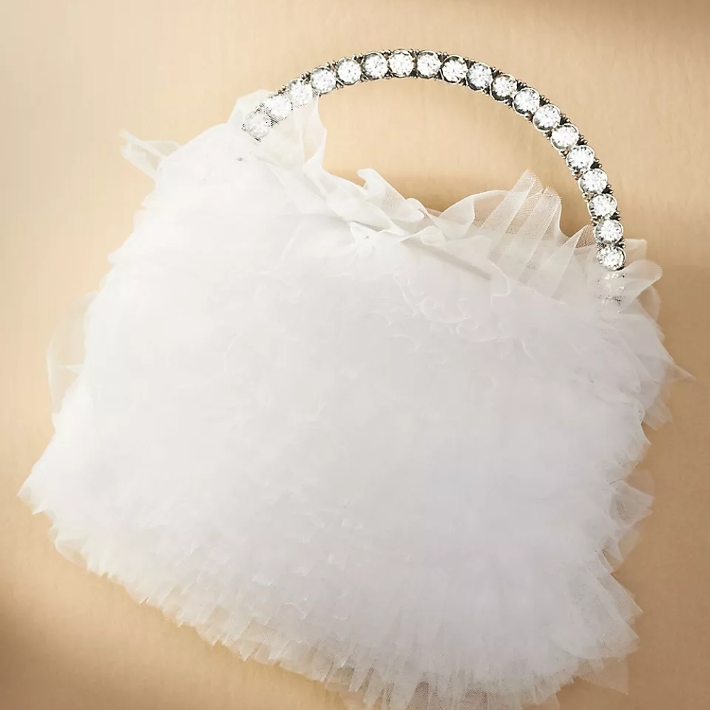 Anthropologie Jewel Badgley Mischka Jazzie Chiffon Ruffle Pouch Wedding Clutch